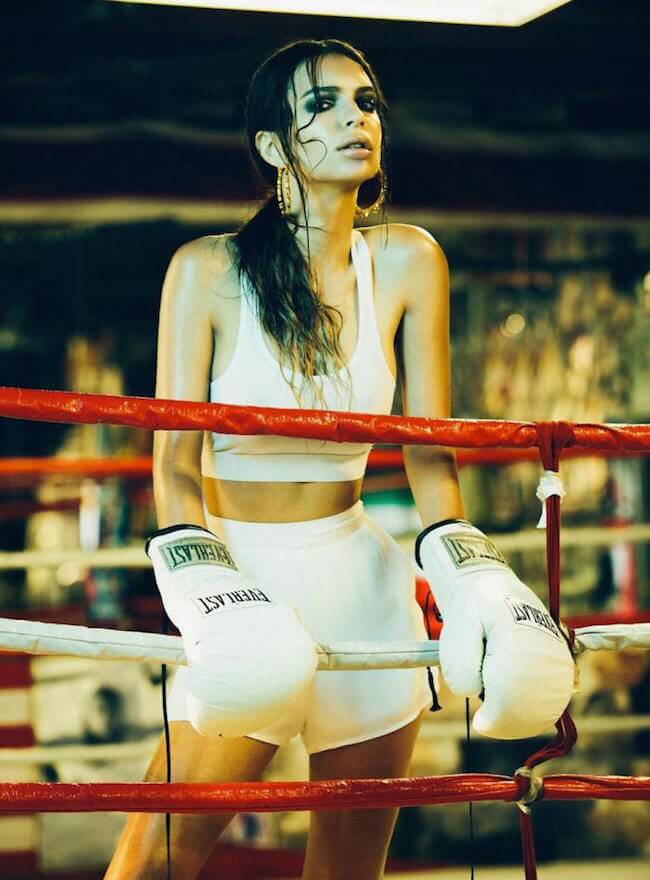 Emily Ratajkowski kesällä 2013 valokuvaaja Olivia Malonen nyrkkeilijäkuvauksessa Libertine Magazine -lehdelle.