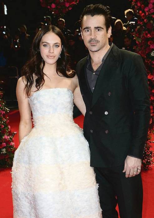 Jessica Brown Findlay med costar Colin Farrell ved premieren "A New York Winter's Tale" i februar 2014