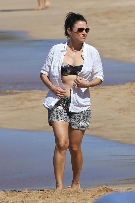 Julia Louis-Dreyfus na pláži Maui v prosinci 2014