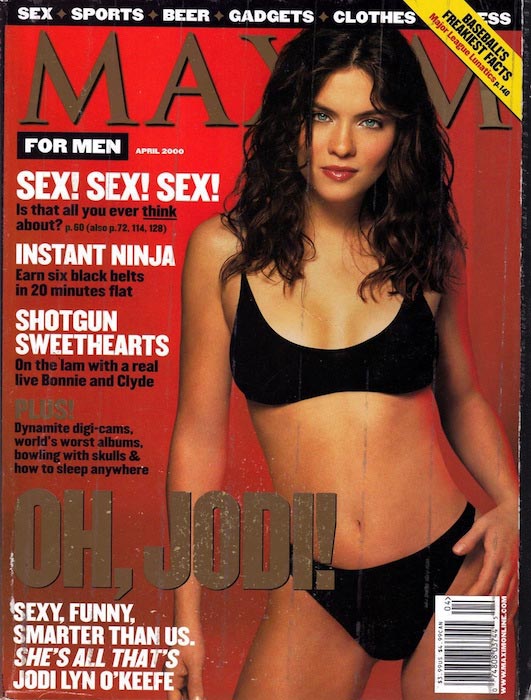 Jodi Lyn O’Keefe Maxim-lehden kannelle huhtikuussa 2000