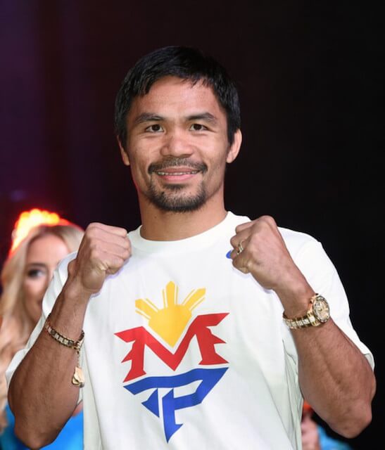Verdensmesteren Boxer Manny Pacquiao ved et fanemøde på Mandalay Bay Convention Center den 28. april 2015 i Las Vegas, Nevada