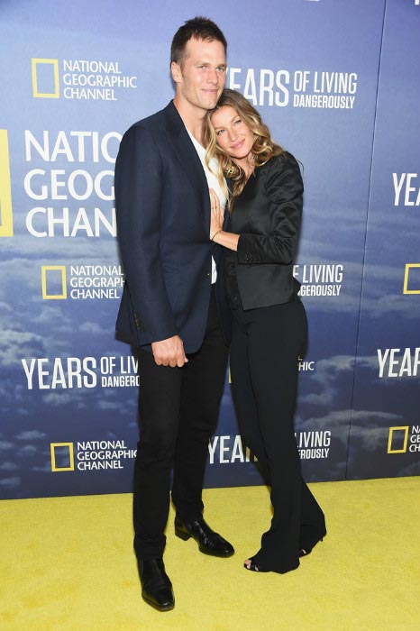Tom Brady vaimonsa Gisele Bundchenin kanssa National Geographicin Years of Living Dangerously -sarjan ensi -illassa NYC: ssä syyskuussa 2016