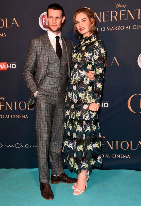 Matt Smith og Lily James ved premieren på filmen Askepot i februar 2015 i Milano