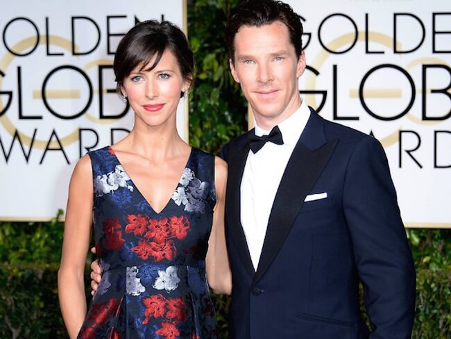 Benedict Cumberbatch sa zúčastňuje na odovzdávaní cien Zlatý glóbus za rok 2015 s manželkou Sophie Hunterovou
