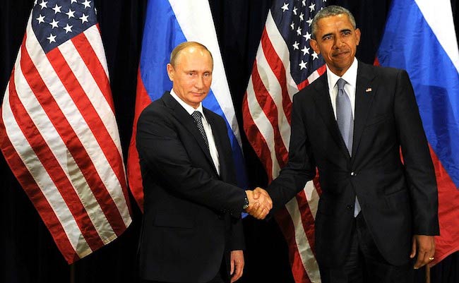 Den russiske præsident Vladimir Putin og USA's præsident Barack Obama under et møde i september 2015