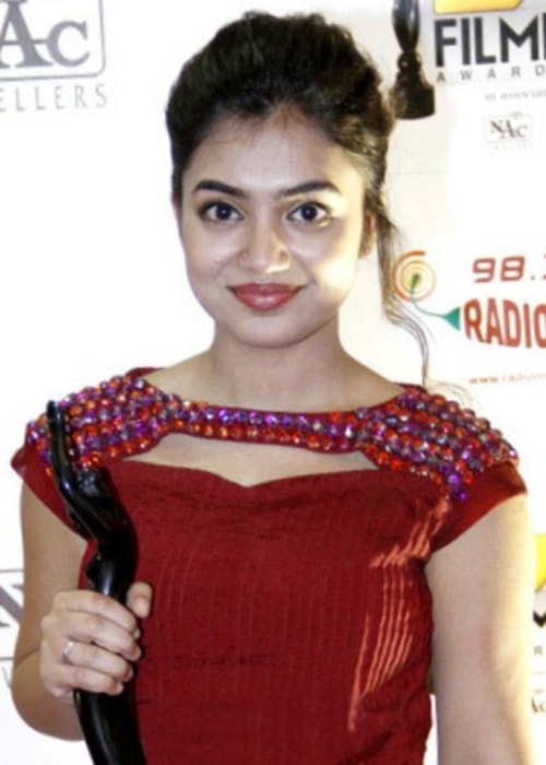 Η Nazriya Nazim όπως φαίνεται σε μια φωτογραφία που τραβήχτηκε στα 61α Βραβεία Filmfare South τον Ιούλιο του 2014
