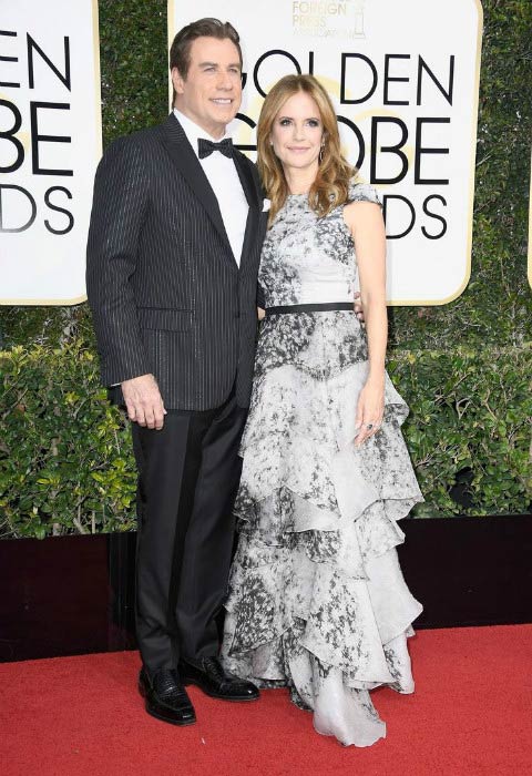 John Travolta ja Kelly Preston vuoden 2017 Golden Globe Awards -gaalassa