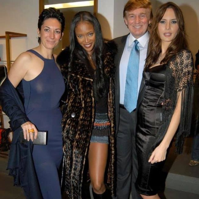 (Fra venstre til høyre) Ghislaine Maxwell, Naomi Campbell, Donald Trump og Melania Trump