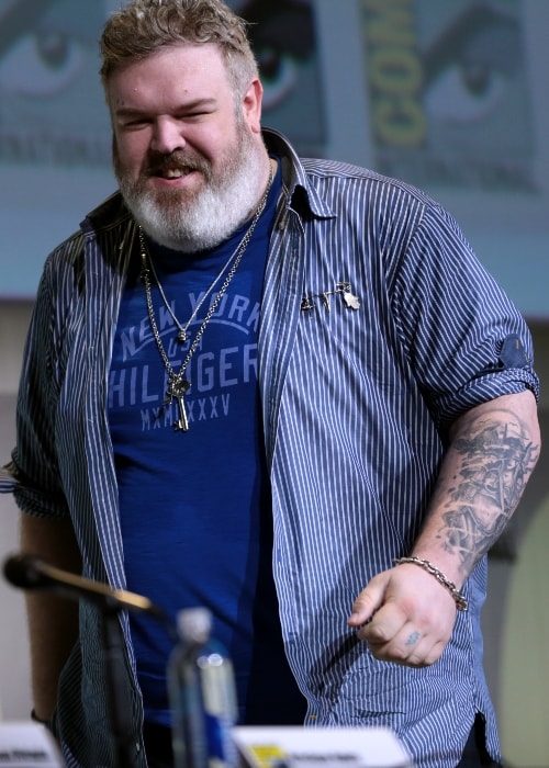 Kristian Nairn, prikazan v San Diego Comic-Con International za "Game of Thrones" julija 2016