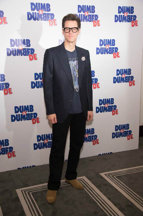 Jim Carrey na stretnutí Dumb & Dumber To photocall v novembri 2014 v Paríži vo Francúzsku