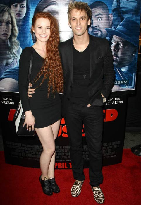 Madelaine Petsch og Aaron Carter ved premieren på "A Haunted House 2" i april 2014
