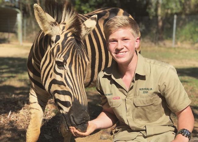 Robert Irwin med Zambezi the Zebra i Australia Zoo i september 2018